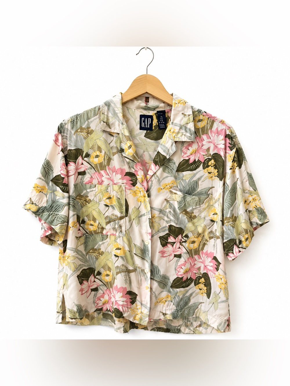 GAP Tropical Floral Button Up Shirt Oversized Hawaiian Boho Small Vintage